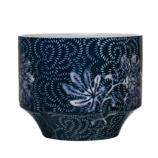 Navy Planter w/White Floral